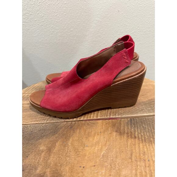 Womens Sorel After Hours slingback wedge sandal in red suede leather size 8 - Picture 3 of 7